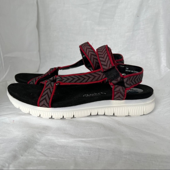 Tony Little CHEEKS Sandals Fit Body Straps Hook & Loop Red Black Fabric US Sz 7 - Picture 5 of 9